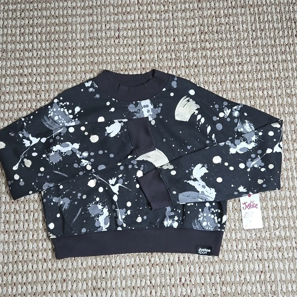 Justice Sport Mockneck Sweater Paint Splatter XL 16 / 18 Sweatshirt Top